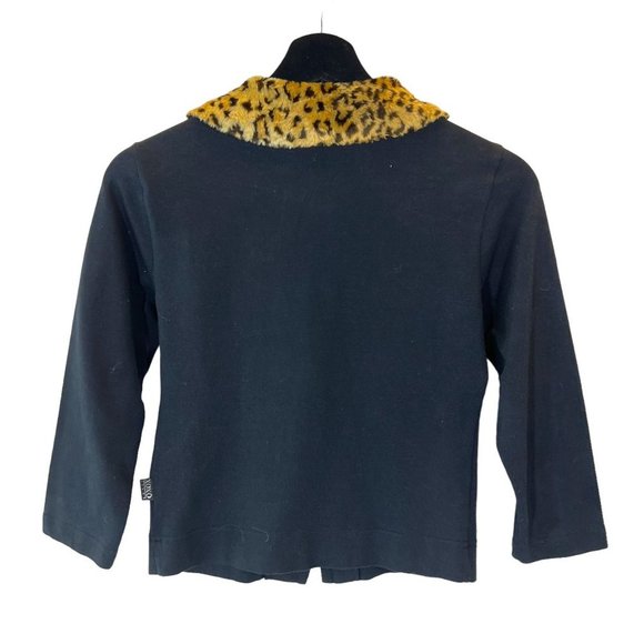 Vintage 90s Black Leopard Print Fuzzy Collar Cardigan Small - Picture 3 of 8